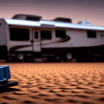 An image showcasing a leveled camper parked on sturdy, chocked wheels