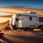 An image showcasing a sturdy, leveled camper anchored securely with sturdy wheel chocks, a solid stabilizing jack, and a reinforced stabilizer bar, ensuring minimal rocking and shaking during your camping adventures
