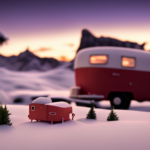 An image showcasing a cozy pop-up camper surrounded by a winter wonderland