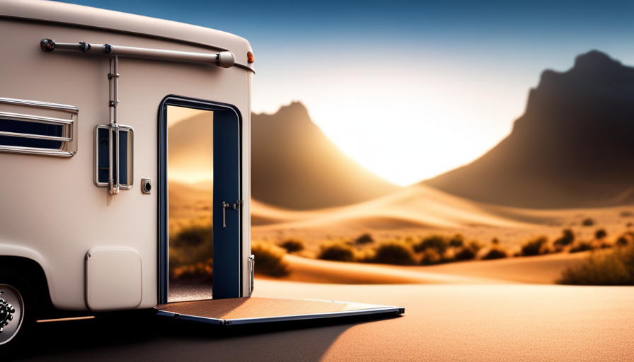 An image showcasing a close-up view of a camper door, revealing its actual width