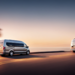 An image showcasing a sleek, modern camper van gliding effortlessly along a scenic coastal highway