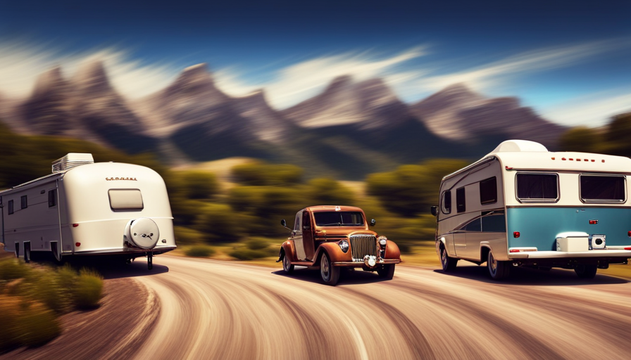 An image of a sturdy SUV effortlessly towing a spacious camper trailer, showcasing its powerful engine and robust frame