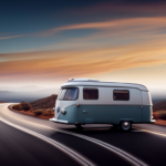 An image showcasing a camper on a winding road, with a close-up of its sway bars in action