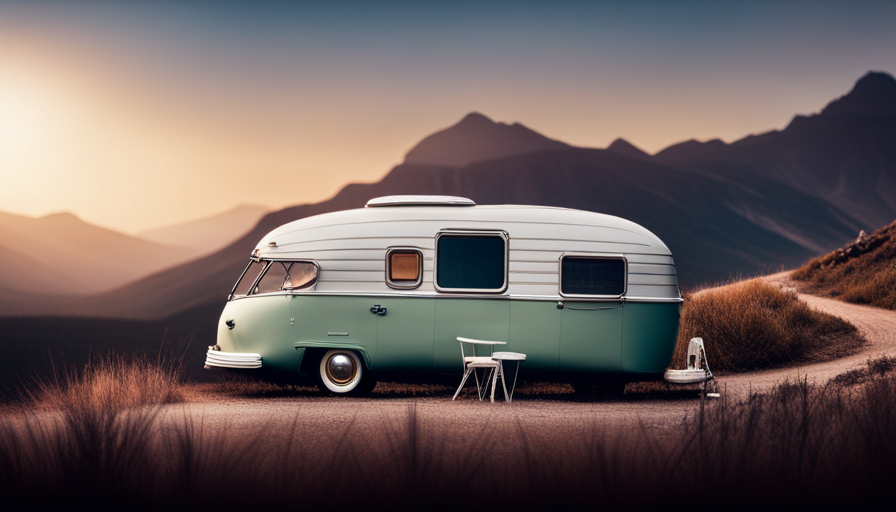 An image featuring a vintage camper parked on a scenic mountain road