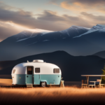 An image showcasing a spacious, well-equipped camper trailer nestled amidst breathtaking natural surroundings