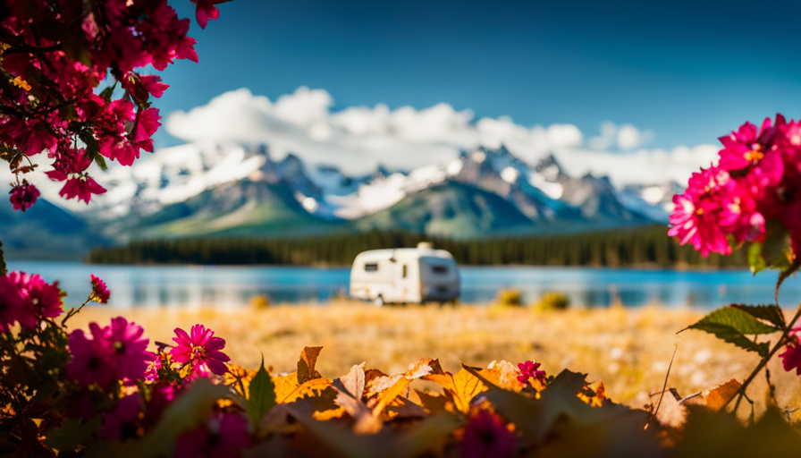 An image featuring a sturdy, all-terrain camper surrounded by a breathtaking landscape
