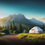  Create an image depicting a serene campsite scene with a pop-up camper nestled among lush trees
