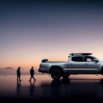 An image showcasing a sleek, black Toyota Tacoma fitted with a custom-made, aerodynamic camper shell
