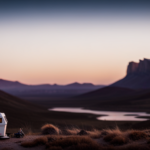 An image showcasing an expansive, awe-inspiring landscape with a colossal camper dominating the foreground