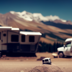 An image showcasing a sprawling campground with a colossal fifth wheel camper towering over smaller units like a majestic giant