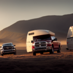 An image showcasing a robust Ram 1500 truck effortlessly towing a spacious camper, highlighting the truck's power and the camper's substantial size