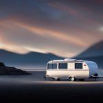 An image showcasing a sleek, compact camper nestled snugly on the bed of a short bed truck