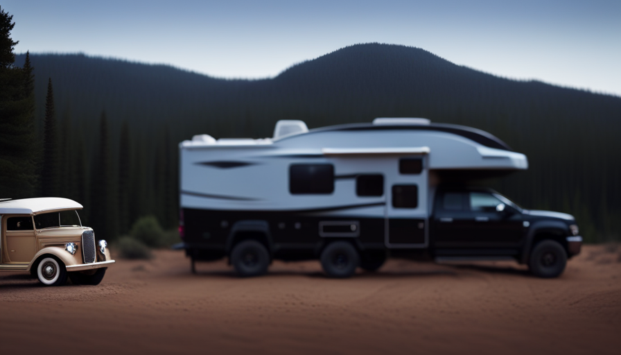 An image showcasing a rugged, full-size truck towing a spacious camper effortlessly