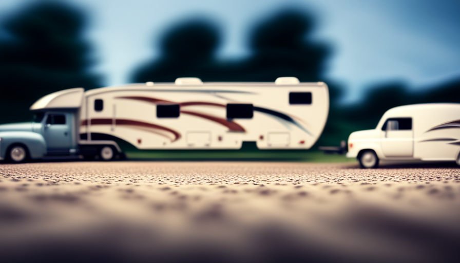 An image capturing a powerful, heavy-duty truck towing a sleek, 30ft camper with ease