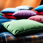 An image showcasing a variety of camper cushions swathed in different fabrics, ranging from plush velvets to durable canvases, capturing their vibrant colors, intricate patterns, and textures, inviting readers to explore the world of fabric options for their camper cushions