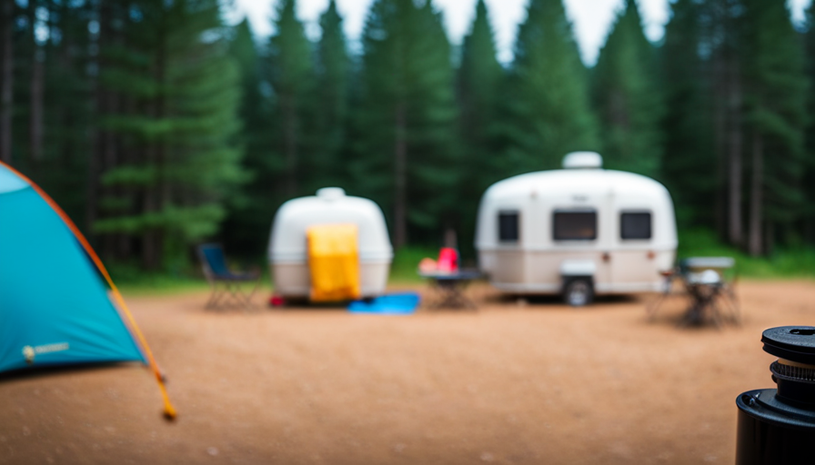 An image showcasing a cozy campsite nestled amidst Michigan's picturesque Upper Peninsula