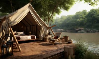 Glamping Thorsten Meyer Create an image that depicts a serene glamping sc aa98d8fe dd67 402e 839d f061fbaa6117 IP411278