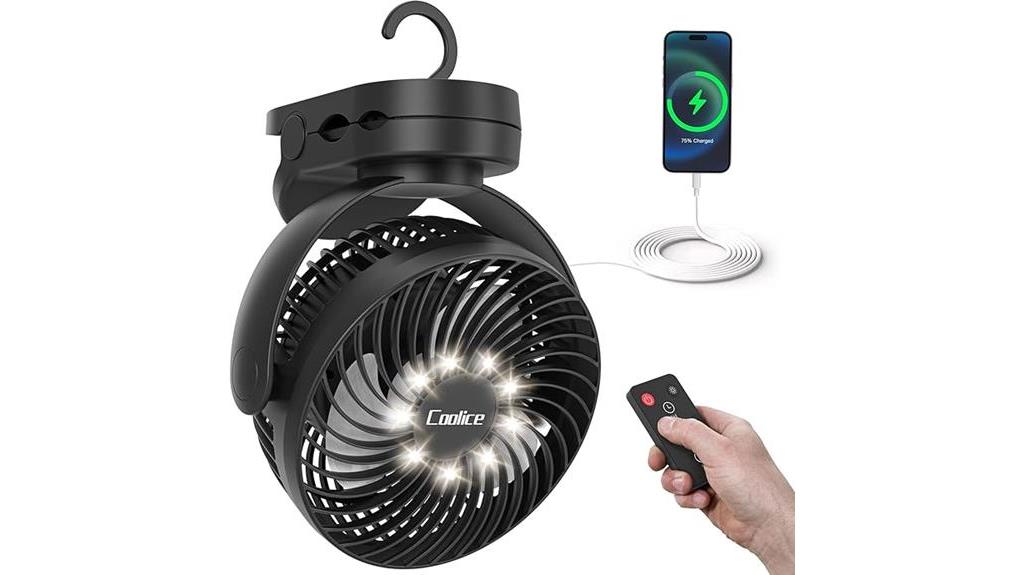 remote controlled rechargeable camping fan