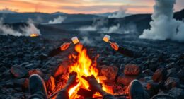 lava field camping marshmallows