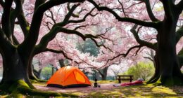 secluded cherry blossom camping