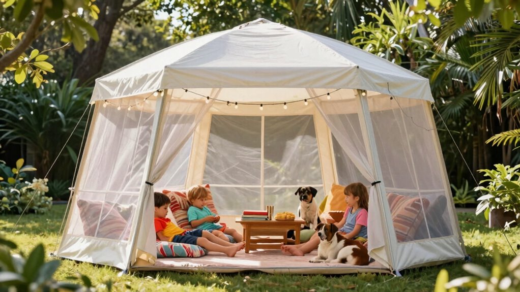 screened porch tent setup