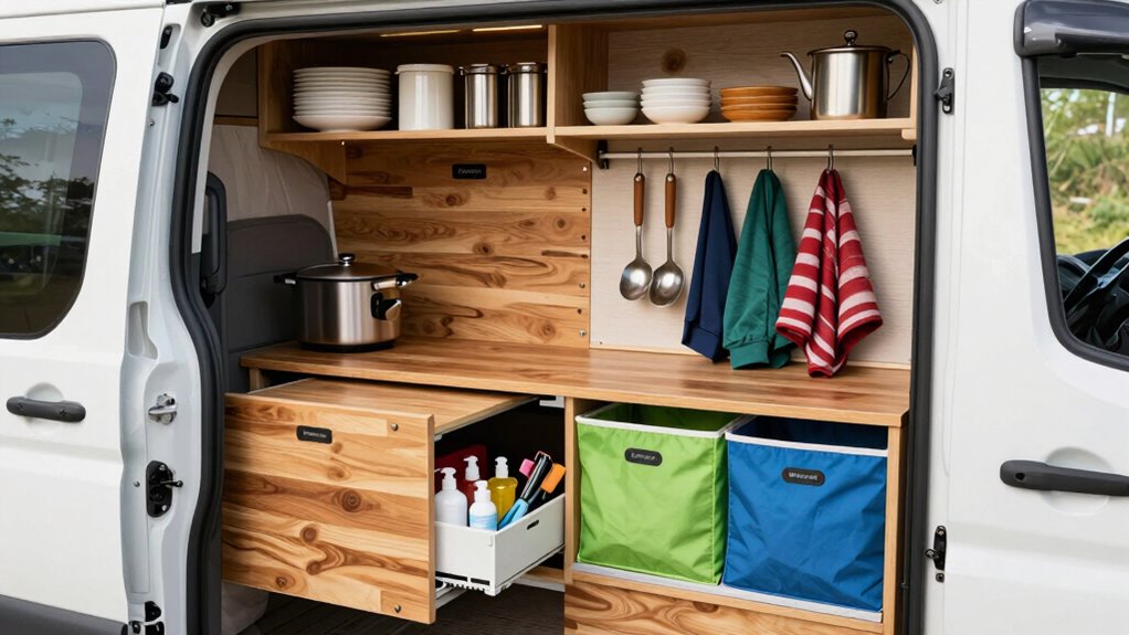 organized campervan storage system
