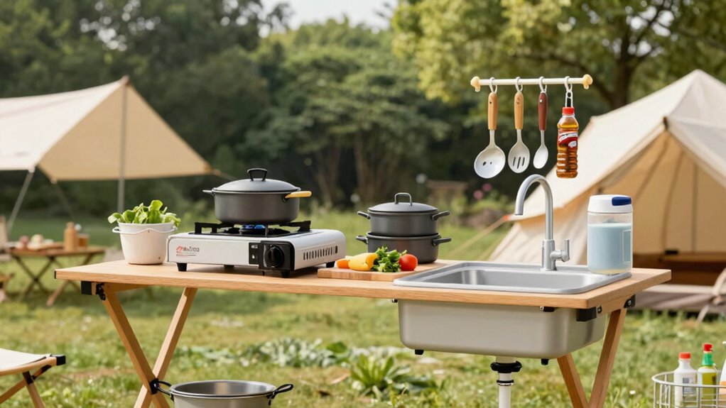 organized outdoor cooking workflow
