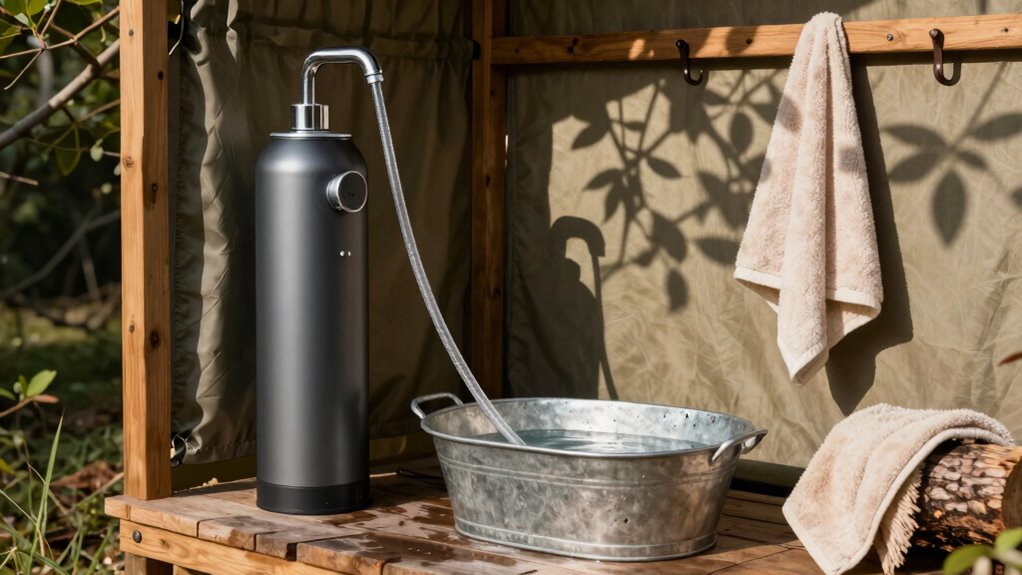 portable private camping shower setup