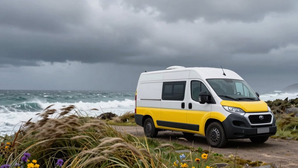 windy coastal campervan parking
